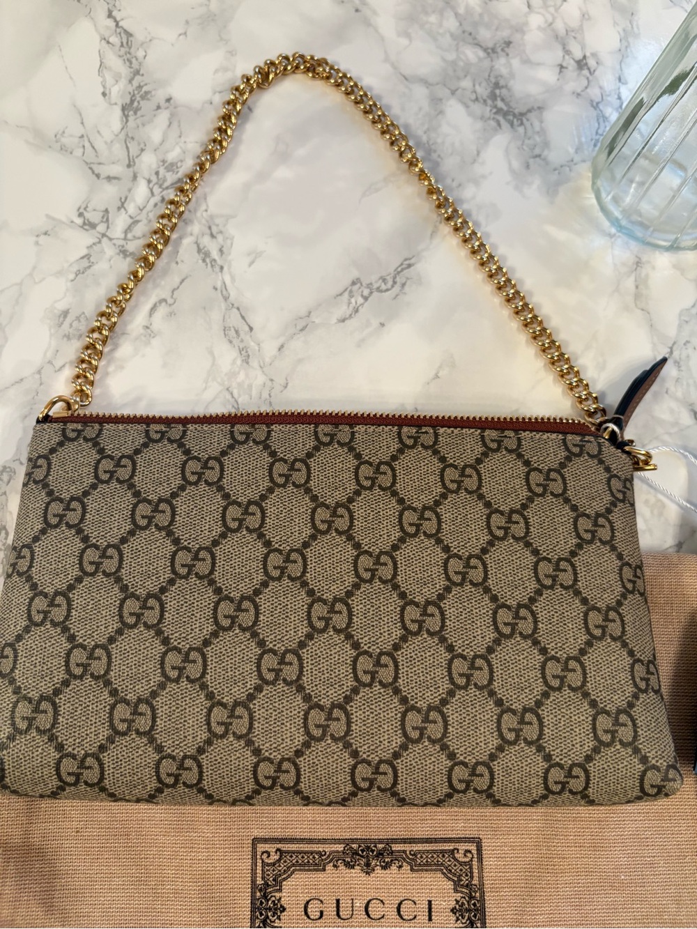Gucci GG Supreme Canvas Chain Shoulder Bag Wristlet Clutch - Picture 2 of 12